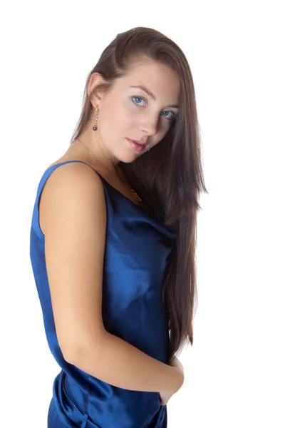 Porträt Des Mädchens Blauen Kleid — Stockfoto