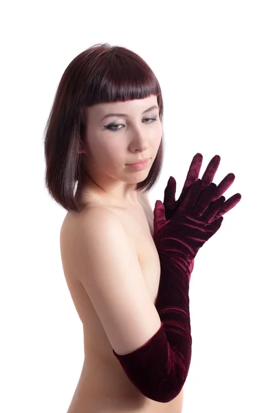 Porträt Des Romantischen Mädchens Mit Handschuhen — Stockfoto