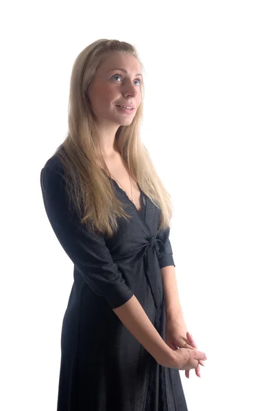 Porträt Der Hübschen Blondine Schwarzen Kleid — Stockfoto