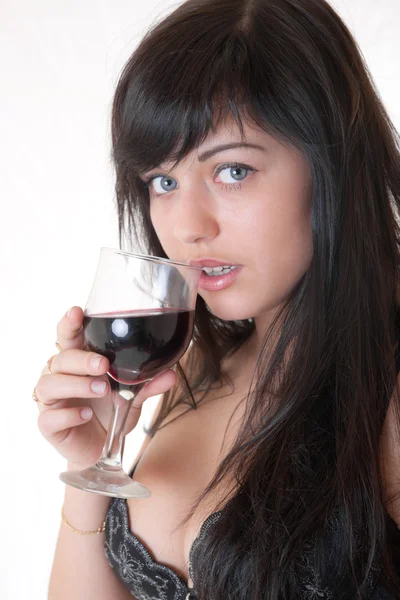 Girl with a red wine glass — Stock Photo, Image