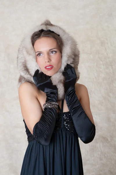 Girl with furs — Stock Photo, Image