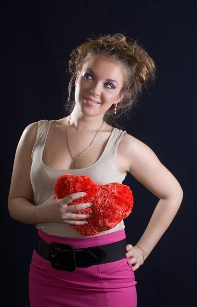 Mädchen mit rotem Herz — Stockfoto