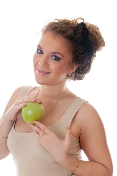 Flicka med ett grönt äpple — Stockfoto