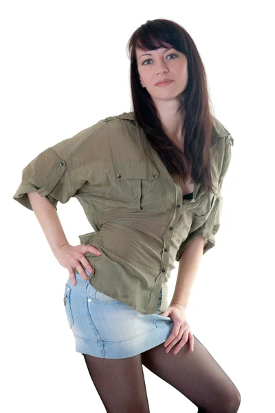 녹색 셔츠에 있는 여자 — 스톡 사진