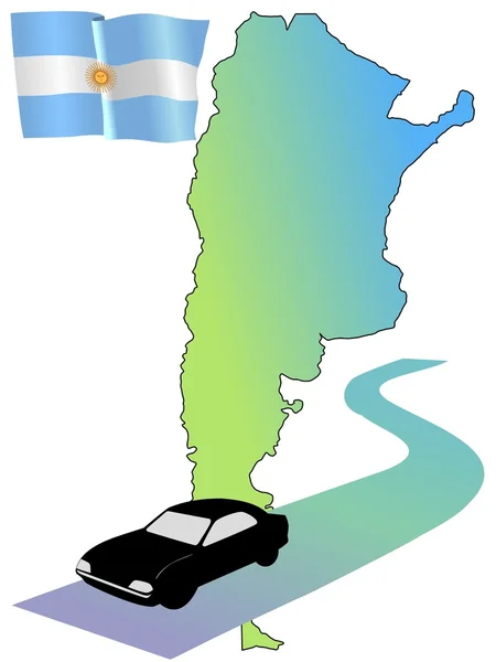 Drogi argentinaway, mapa, uruchom, samochód, flaga, trek, zwiedzanie, ikona, podróż, droga, s — Wektor stockowy