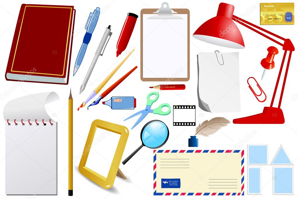Set of vector office objects