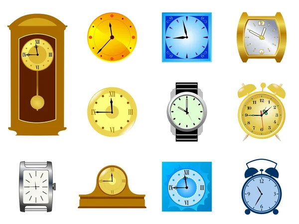 Set Vector Colored Clocks — Stock Vector
