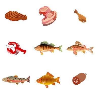 Set of meat and fish food clipart