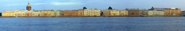 Panorama of English Quay with historical houses and Isaakievsky cathedral in St. Petersburg, Russia clipart