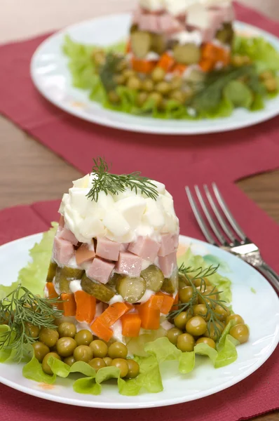 Zwei Platten Mit Salat Auf Weißem Hintergrund — Stockfoto