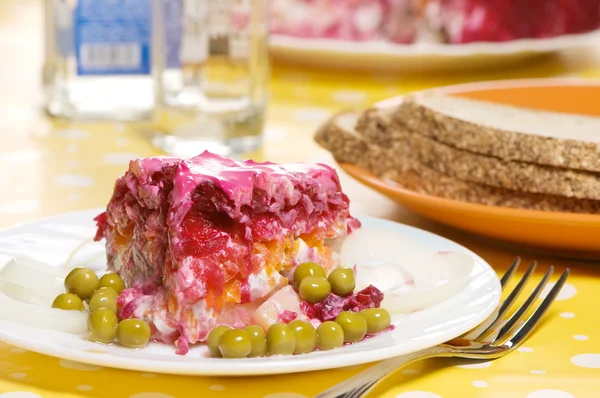 Plaka Ile Sunulan Bir Tablo Üzerinde Sebze Salatası — Stok fotoğraf