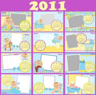 Baby monthly calendar for 2011 clipart