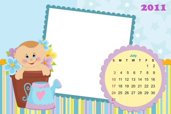 Baby's calendar for july 2011 — Stock Vector