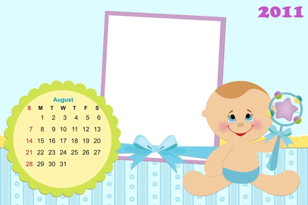 Baby's calendar for august 2011 — Stock Vector