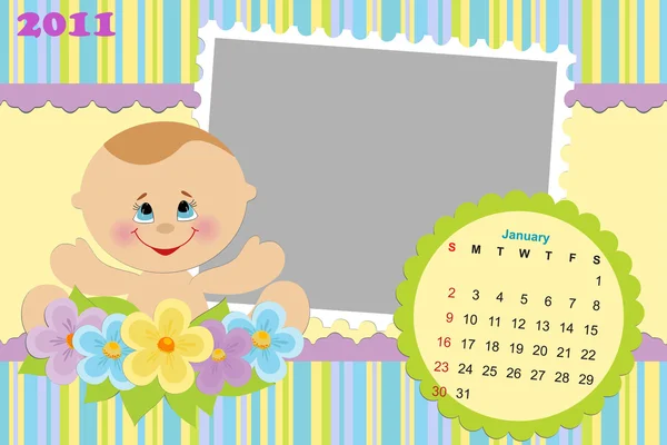 Baby's calendar for january 2011 — Stock Vector
