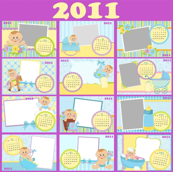 Calendário mensal do bebê para 2011 — Vetor de Stock