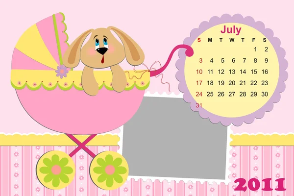 Calendrier mensuel de bébé pour juillet 2011 — Image vectorielle