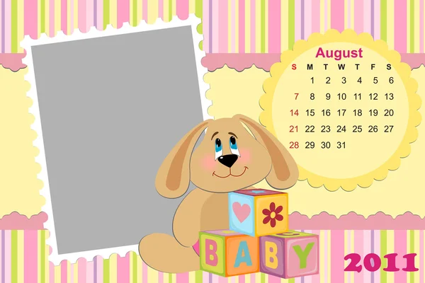 Calendario mensual del bebé para agosto de 2011 — Archivo Imágenes Vectoriales