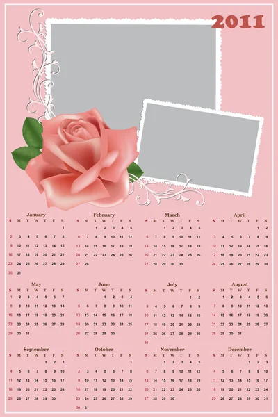 Wedding photo frame with calendar 2011 — Stock Vector