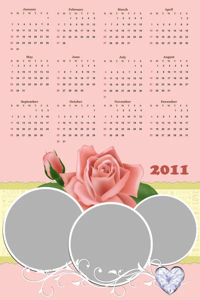 Wedding photo frame with calendar 2011 — Stock Vector