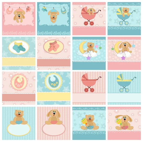 Collection of baby's postcards — Stock Vector