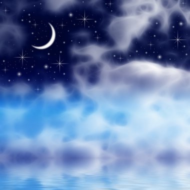 soyut moon, gökyüzü ve su