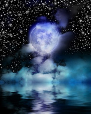 soyut moon, gökyüzü ve su