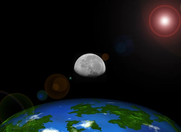 Terra astratta, luna e sole — Foto Stock