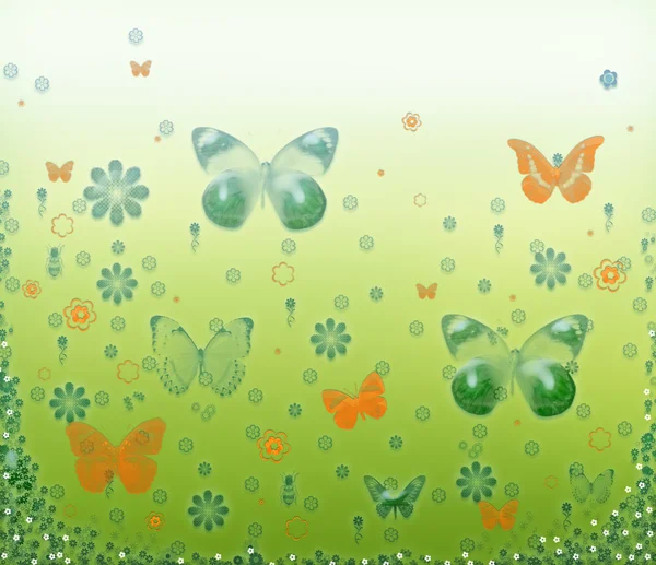 Background with butterflies and flowers — Stock Photo, Image