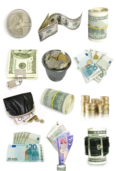 Geld Collectie Geïsoleerd Wit — Stockfoto