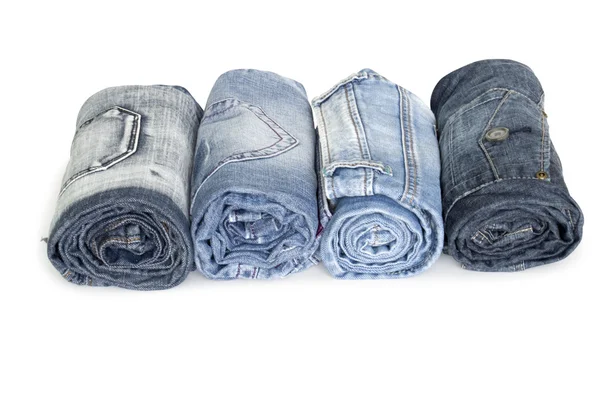 Rolls Jeans Row Isolated White — Stock Photo, Image