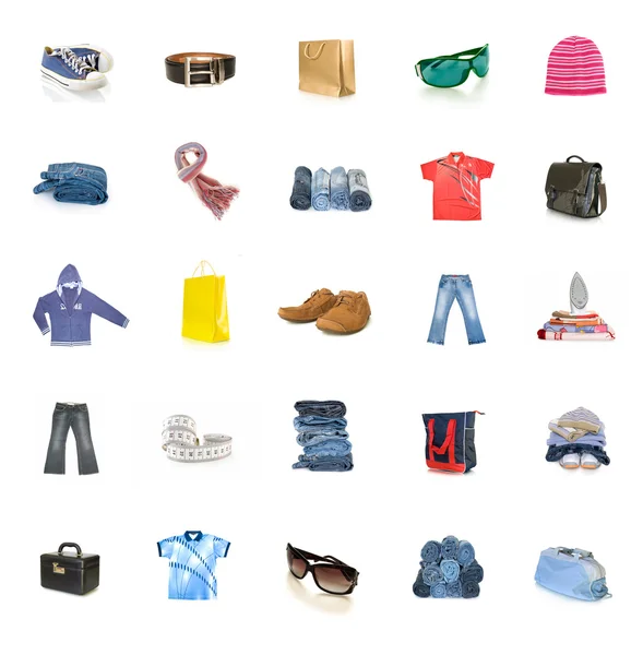 白で隔離される衣料品のコレクション — ストック写真