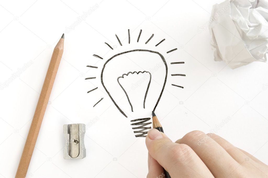 Hand keep pencil in hand and drawing lamp