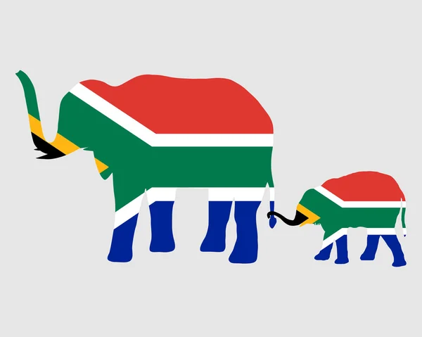 Elefante y bebé con bandera de Sudáfrica —  Fotos de Stock