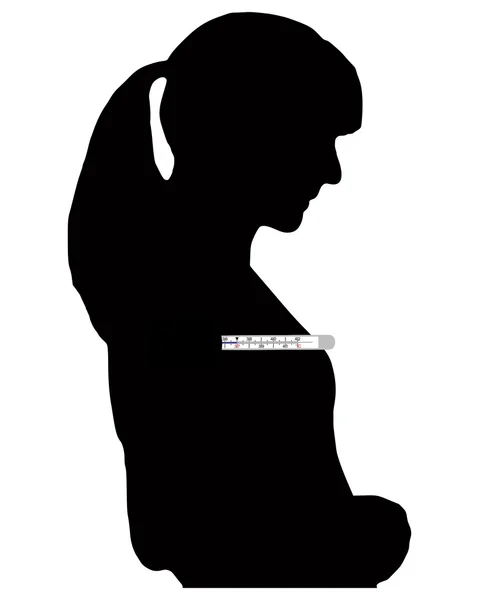 Ilustração de uma mulher que toma a sua temperatura — Fotografia de Stock