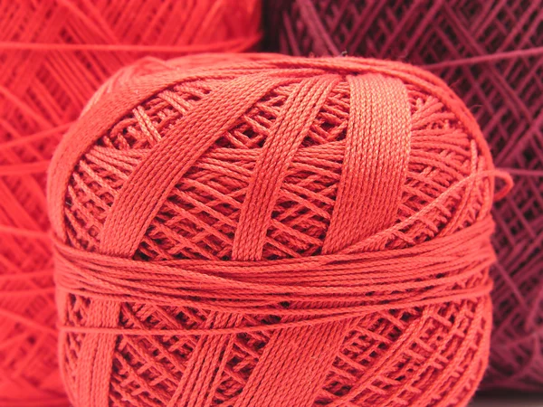 Red balls of wool in a close-up view — Stock Photo, Image