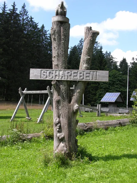 stock image Wooden buttress with a place name in the bavarian forest