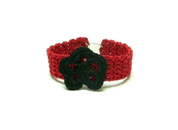 Hand worked crocheted bracelet with one crocheted bloom — Stock Photo, Image