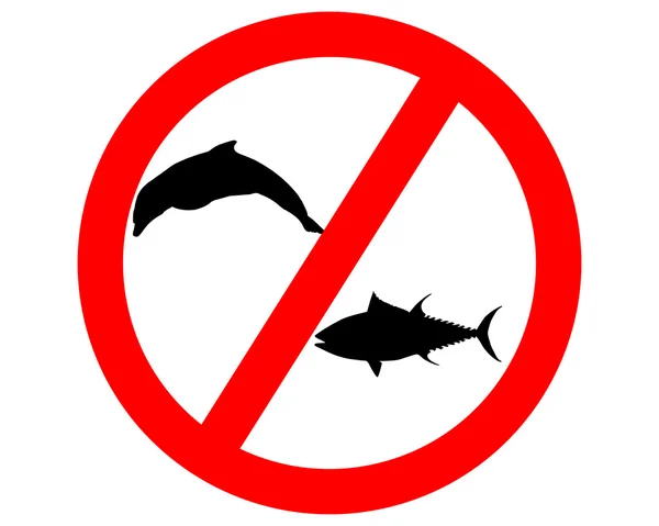 Znak zakaz tuńczyka Delfin — Zdjęcie stockowe