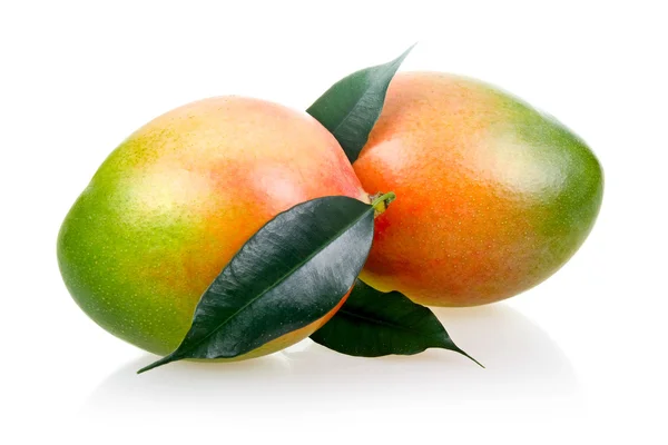 Φρούτα Ώριμα Μάνγκο Αφήνει Απομονωθεί Λευκό Φόντο — Φωτογραφία Αρχείου