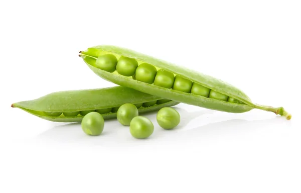 Спелые Овощи Гороха Зеленым Листом Белом Фоне — стоковое фото