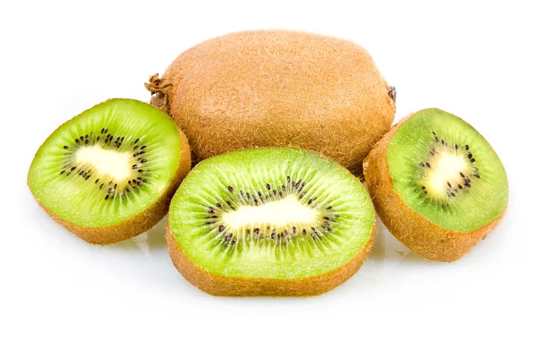 Frutas Kiwi Cortadas Maduras Isoladas Fundo Branco — Fotografia de Stock
