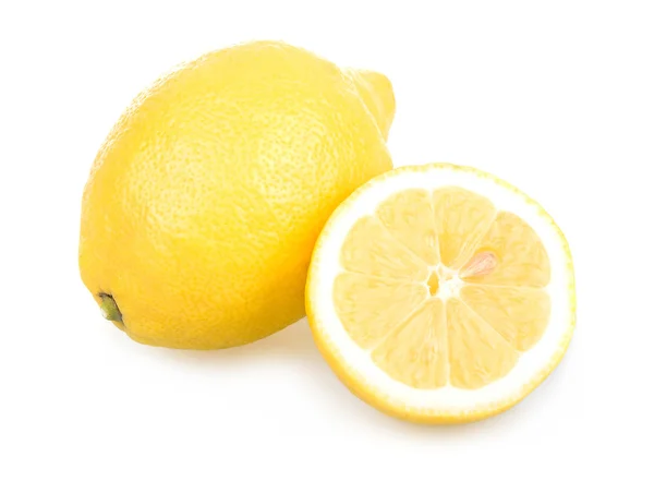 Ripe Sliced Yellow Lemons Isolated White Background — Zdjęcie stockowe