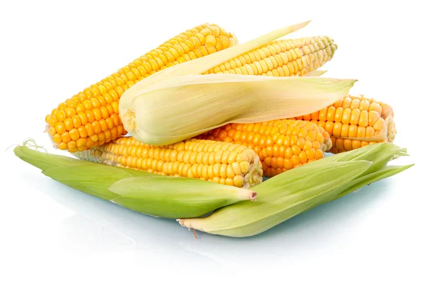 Fresh Corn Vegetable Green Leaves Isolated White Background — Stock Photo, Image