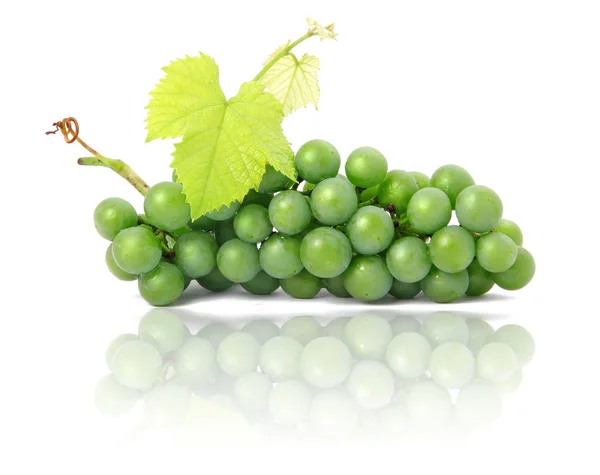 Świeże owoce winogron z zielonych liści na białym tle — Zdjęcie stockowe