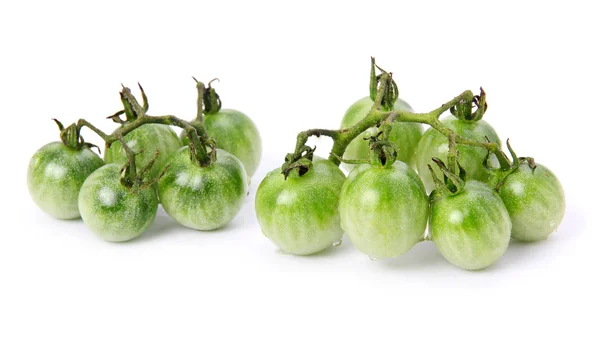 Groene rijpe tomaten plantaardige geïsoleerd — Stockfoto