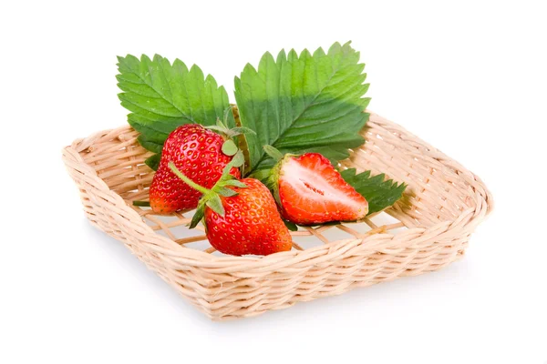 Basket of red strawberry fruits — Stock Photo, Image