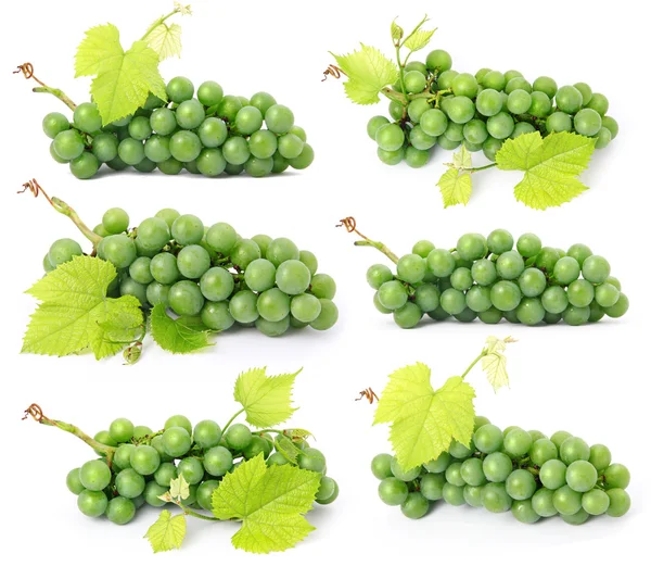 Set Grape Fruits Green Leaves Isolated White Background — Stock Photo, Image