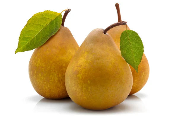 Gula päron frukter med grönt blad isoleradežlutá hruška ovoce s zelený list, samostatný — Stockfoto