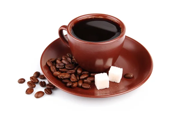 杯咖啡，豆子和块糖多维数据集 — 图库照片